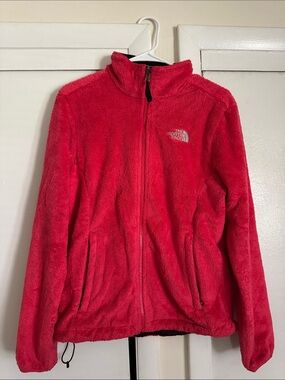 The North Face super soft full zip fleece jacket medium red fuzzy